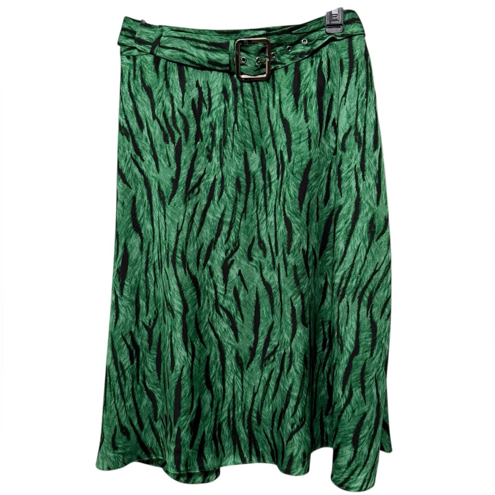 NWT INC International Concepts Emerald Green Zebra Print Midi Skirt Sz 18 Belted